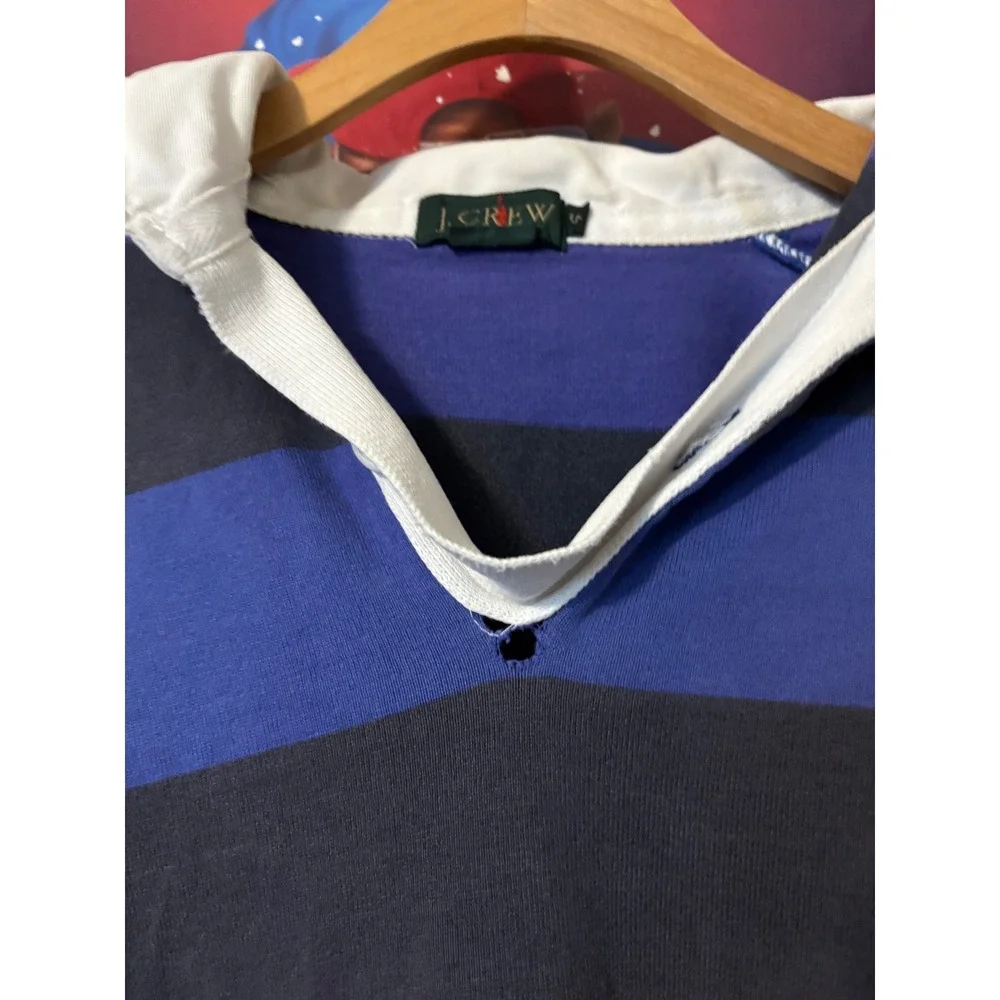 Vintage J. Crew Rugby Shirt Mens Small Blue Navy Striped Long Sleeve Cotton